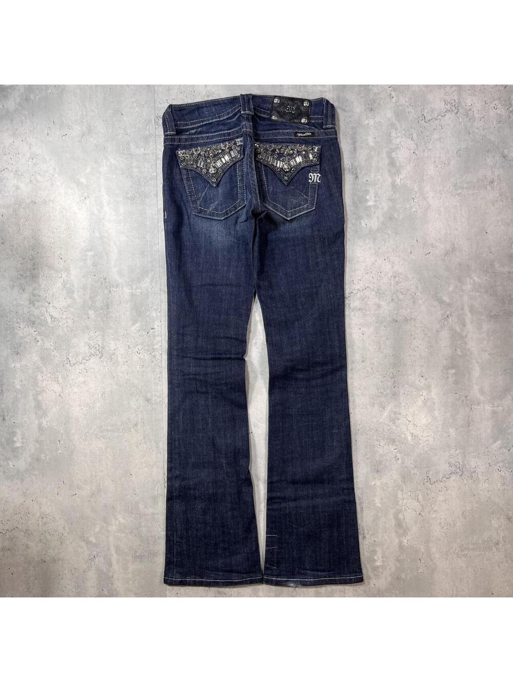 Y2K Blue Miss Me Grunge Embellished Bootcut Denim Jeans